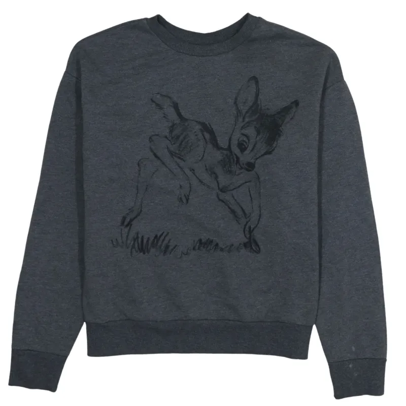 Disney Dark Grey Sweatshirt Women’s XXSmall Printed Bambi Graphic Crewneck Pullover Top made by Disney