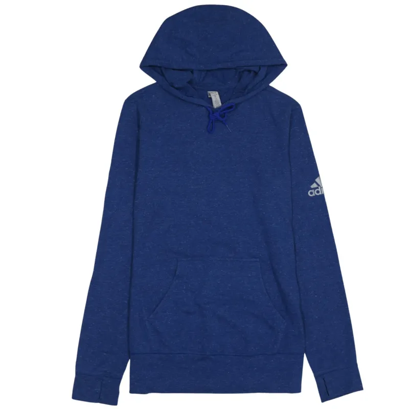 Adidas Blue Hoodie Women’s Medium Printed Sleeve Logo Drawstring Pocket Pullover Sweatshirt sold by Vintage Club