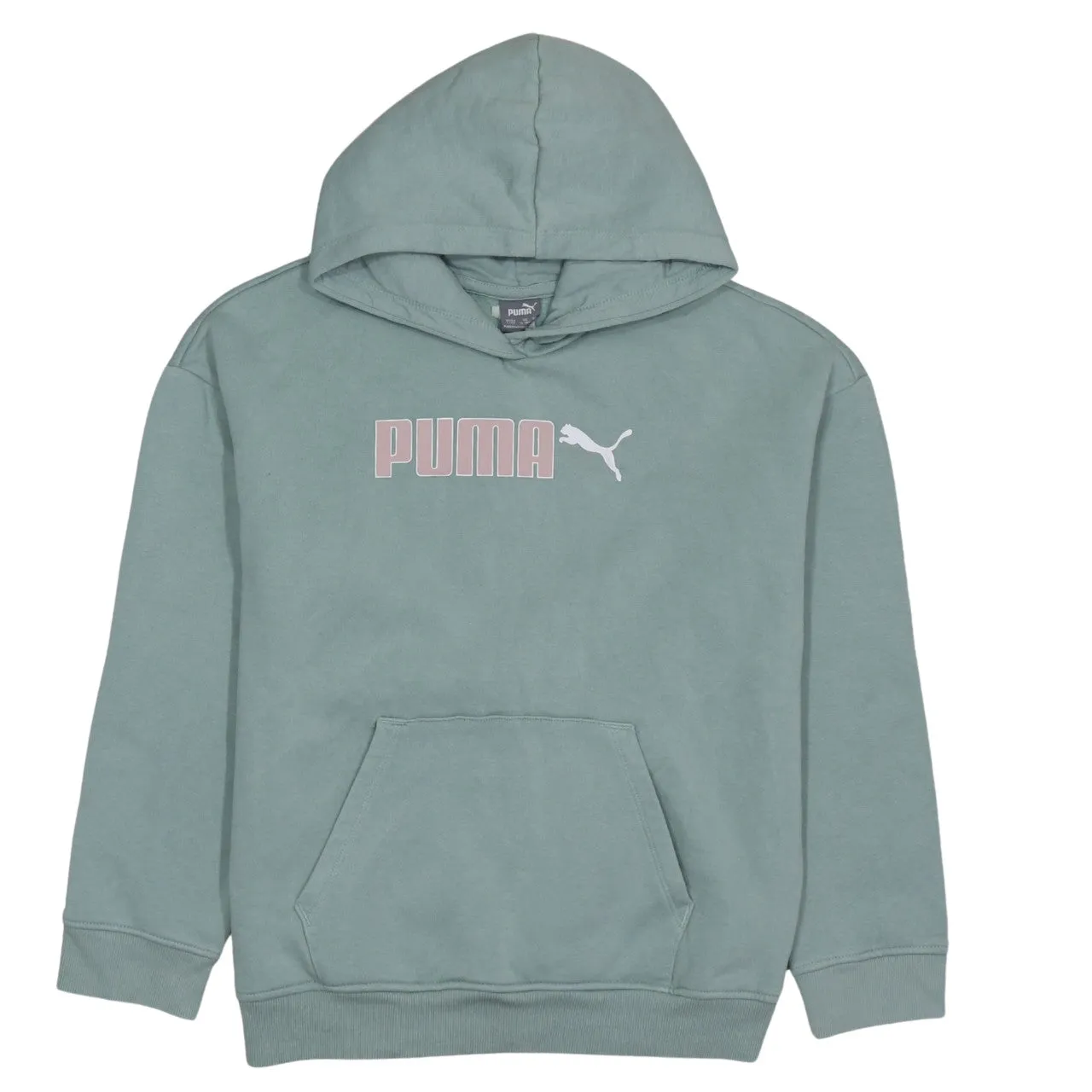 Puma Sage Green Hoodie Women’s Large Printed Logo Front Pocket Pullover Sweatshirt sold by Vintage Club