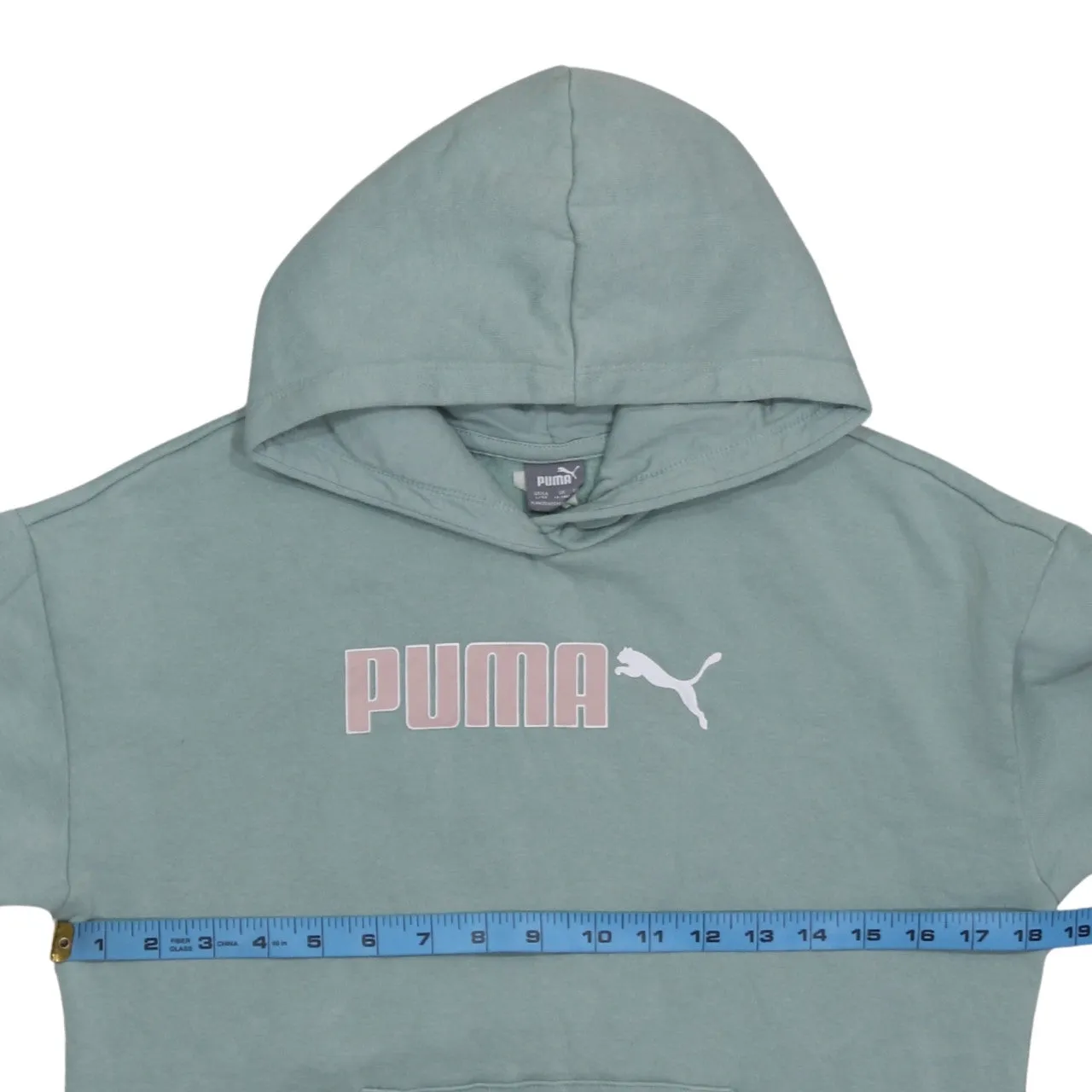 Puma Sage Green Hoodie Women’s Large Printed Logo Front Pocket Pullover Sweatshirt sold by Vintage Club product image thumbnail 5