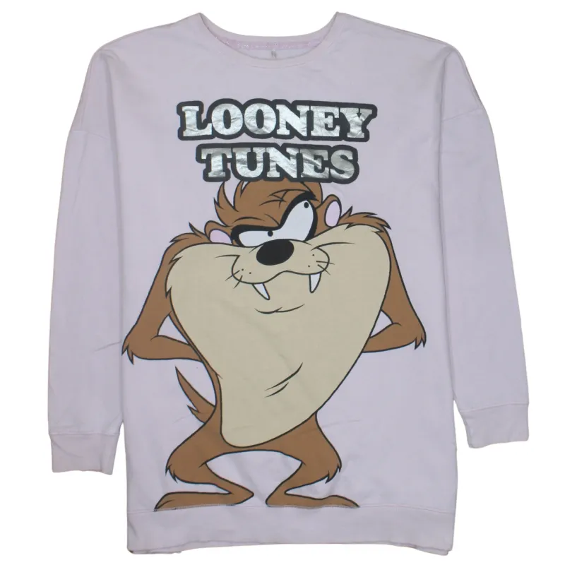 Looney Tunes Light Pink Sweatshirt Women's Small Printed Taz Graphic Longline Pullover Top made by Vintage Club