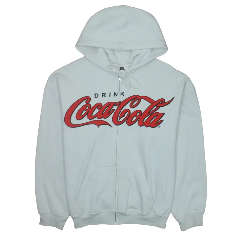 Coca Cola White Zip Hoodie Men's Small Printed Logo Front Pockets Casual Sweatshirt sold by Vintage Club