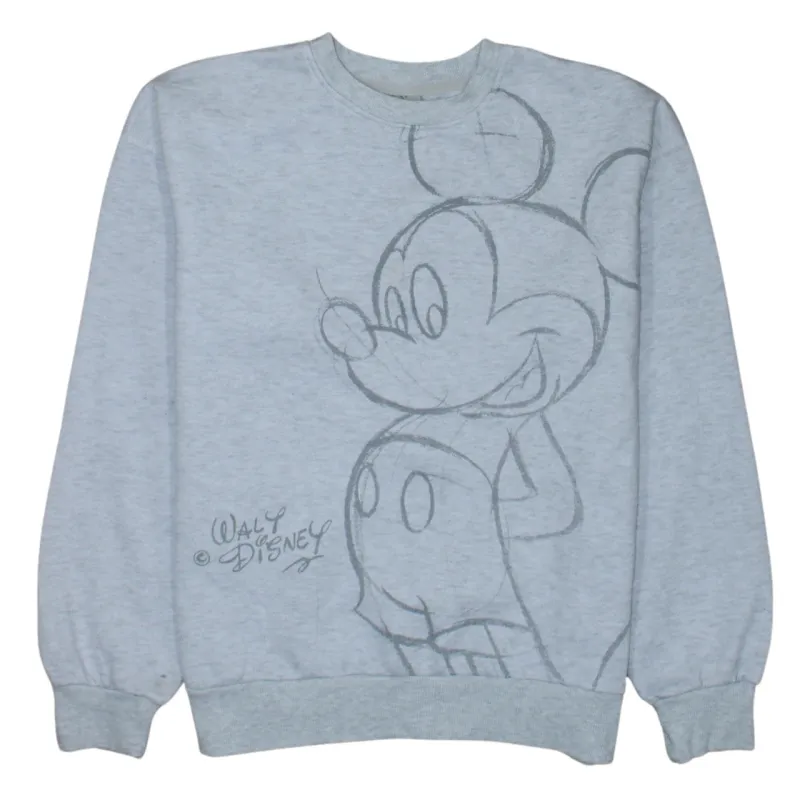 Disney Light Grey Sweatshirt Women’s XS Mickey Mouse Sketch Printed Front Pullover Top sold by Vintage Club