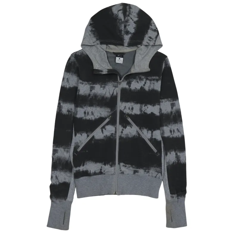 Nike Black Grey Hoodie Women’s Large Full Zip Tie Dye Print Thumb Hole Cuffs Sweatshirt made by Nike