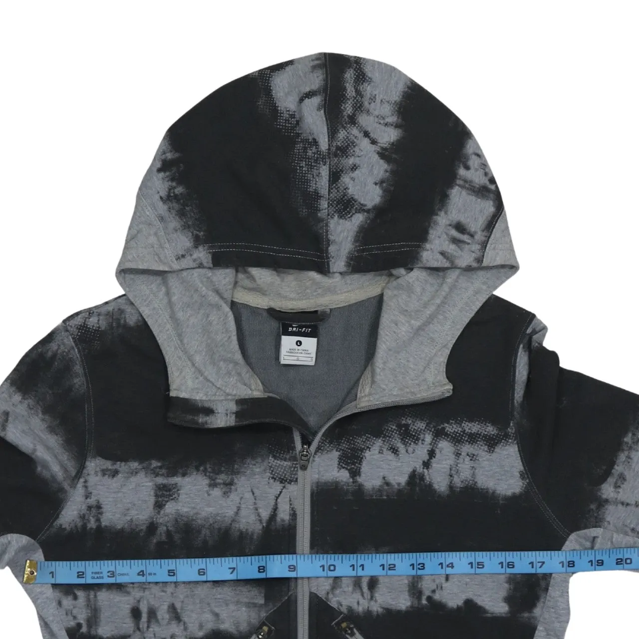 Nike Black Grey Hoodie Women’s Large Full Zip Tie Dye Print Thumb Hole Cuffs Sweatshirt sold by Vintage Club product image thumbnail 5