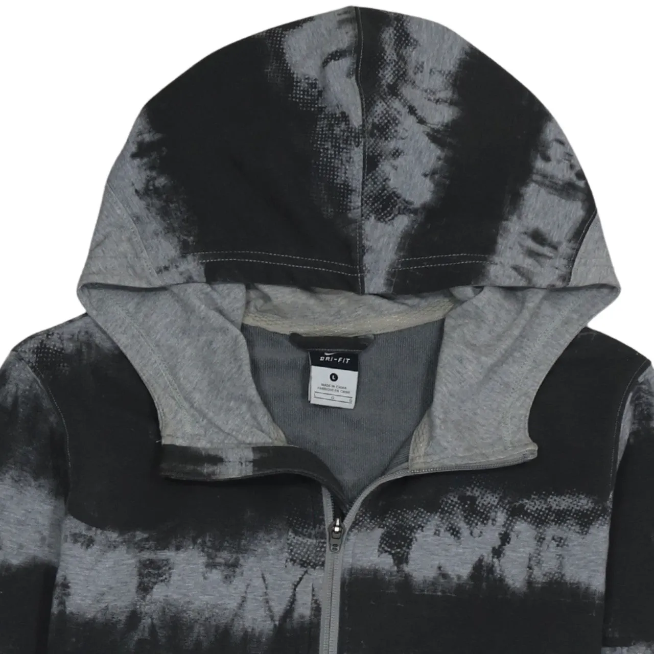 Nike Black Grey Hoodie Women’s Large Full Zip Tie Dye Print Thumb Hole Cuffs Sweatshirt sold by Vintage Club product image thumbnail 3