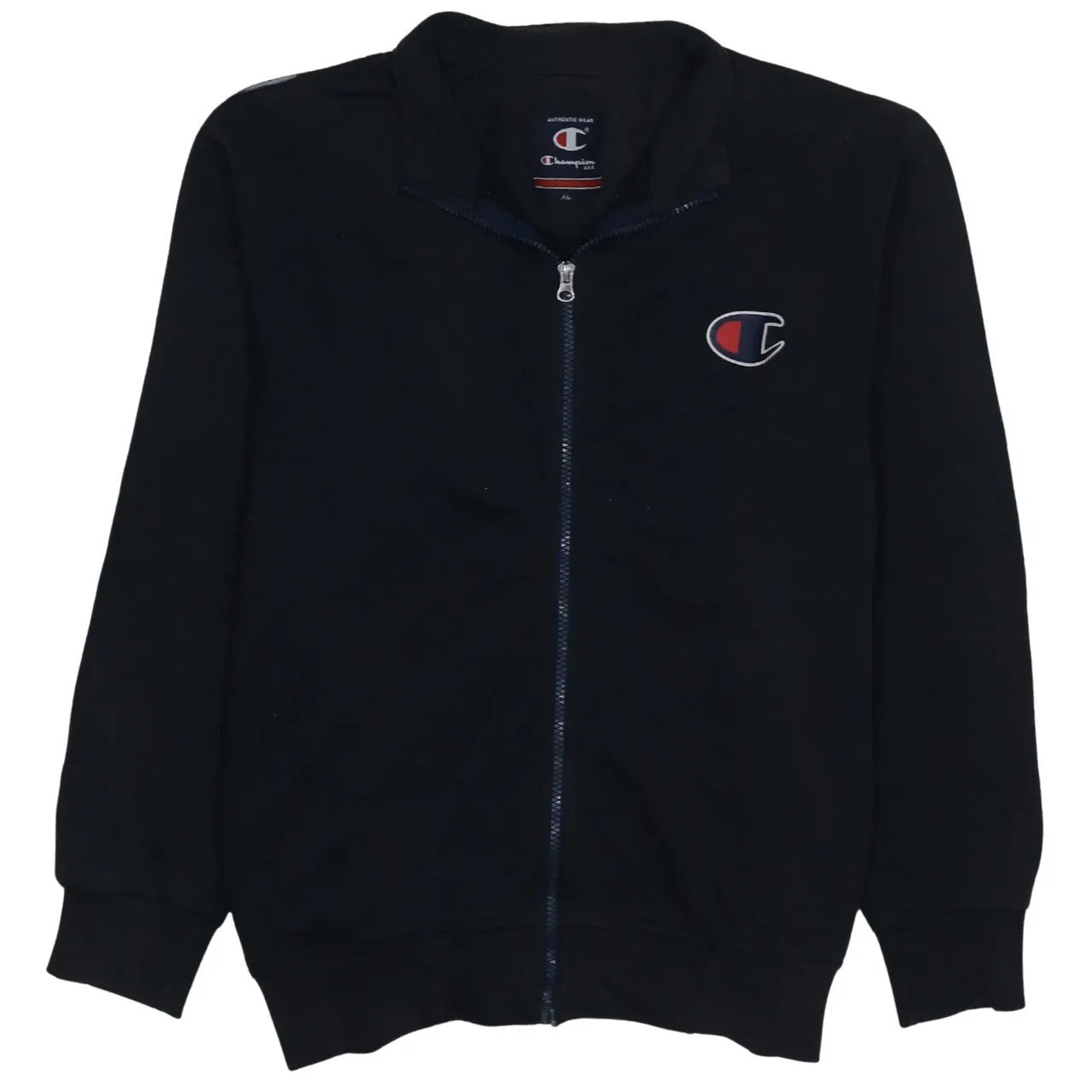 Champion Black Full Zip Sweatshirt Women’s XLarge Embroidered C Logo Tape Sleeve Track Top sold by Vintage Club