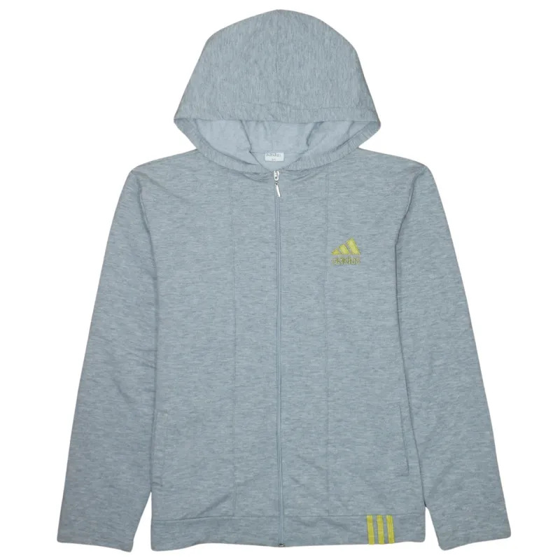 Adidas Light Grey Hoodie Men's Small Full Zip Embroidered Logo Three Stripe Hem Sweatshirt sold by Vintage Club