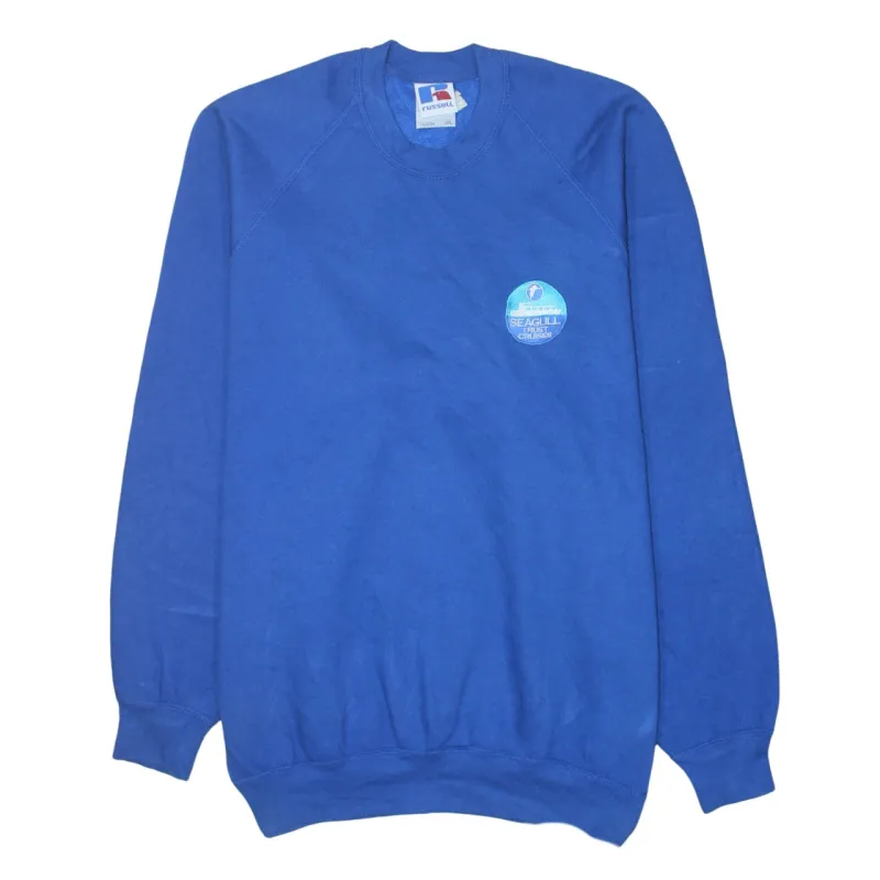 Russell Athletic Blue Sweatshirt Women’s XXLarge Small Chest Print Fleece Pullover Jumper sold by Vintage Club