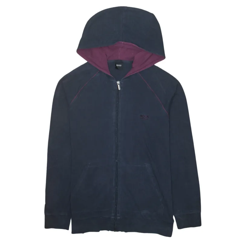 HUGO BOSS Navy Full Zip Hoodie Women’s Large Embroidered Logo Contrast Hood Sweatshirt sold by Vintage Club