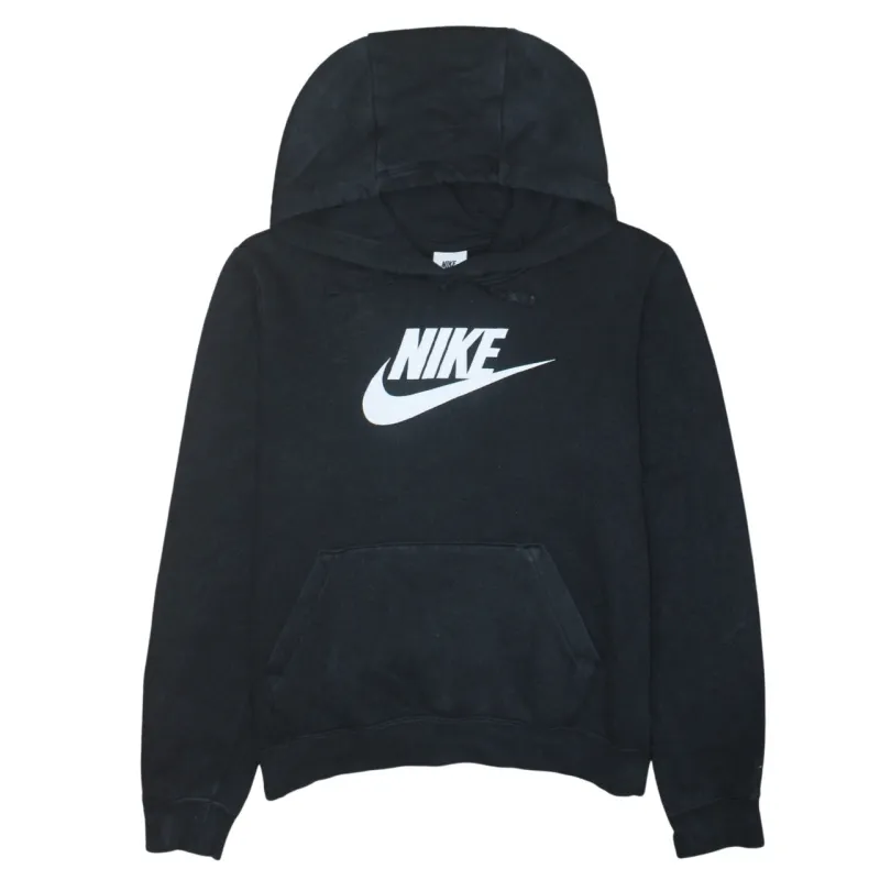 Nike Black Hoodie Men's Small Printed Swoosh Logo Front Pocket Pullover Sweatshirt sold by Vintage Club