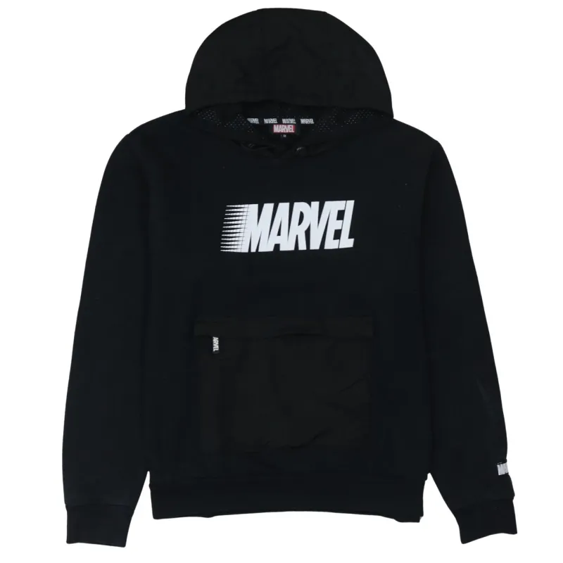 Marvel Black Hoodie Men's Medium Printed Logo Front Pouch Pocket Pullover Sweatshirt sold by Vintage Club