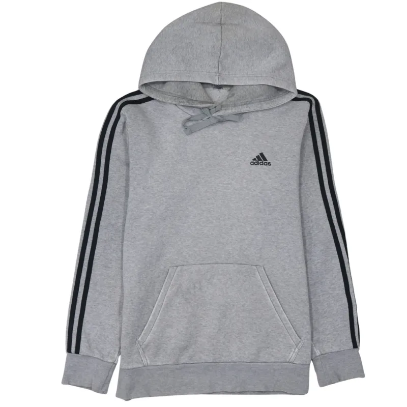 Adidas Grey Hoodie Men's Small Embroidered Logo Three Stripe Sleeves Pullover Sweatshirt sold by Vintage Club
