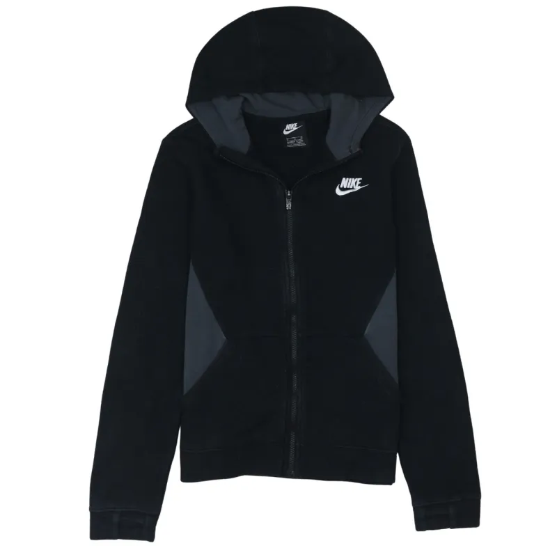 Nike Black Full Zip Hoodie Women’s XLarge Embroidered Swoosh Split Panel Fleece Top sold by Vintage Club
