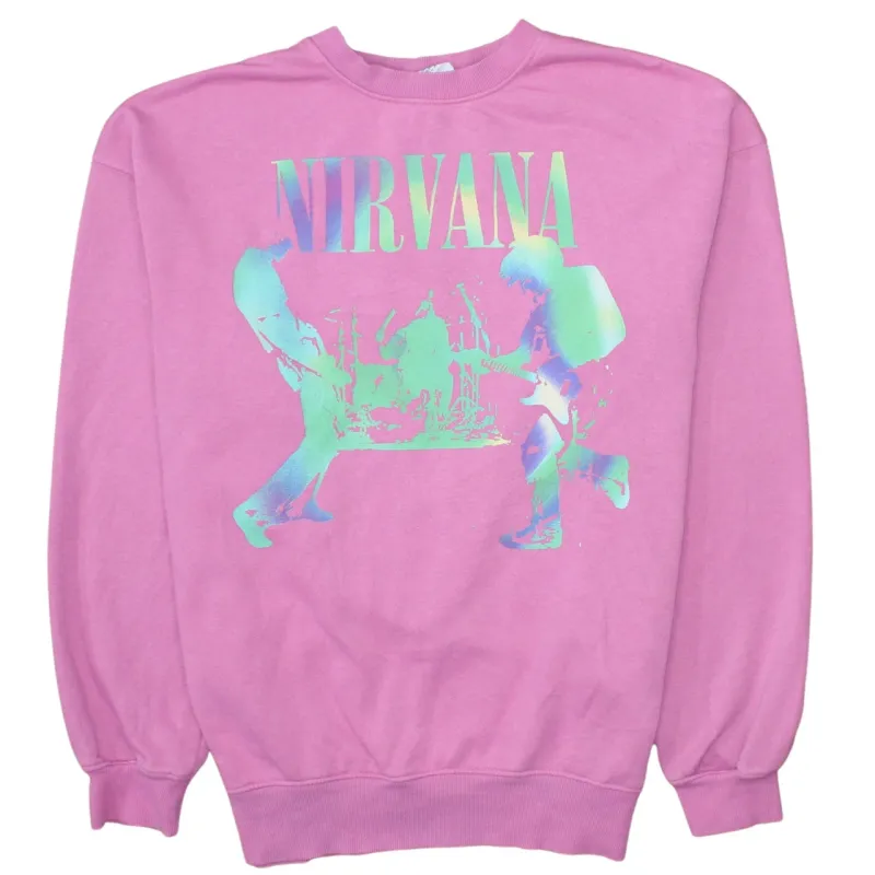 H&M Pink Nirvana Sweatshirt Women's Large Printed Front Graphic Crewneck Pullover sold by Vintage Club