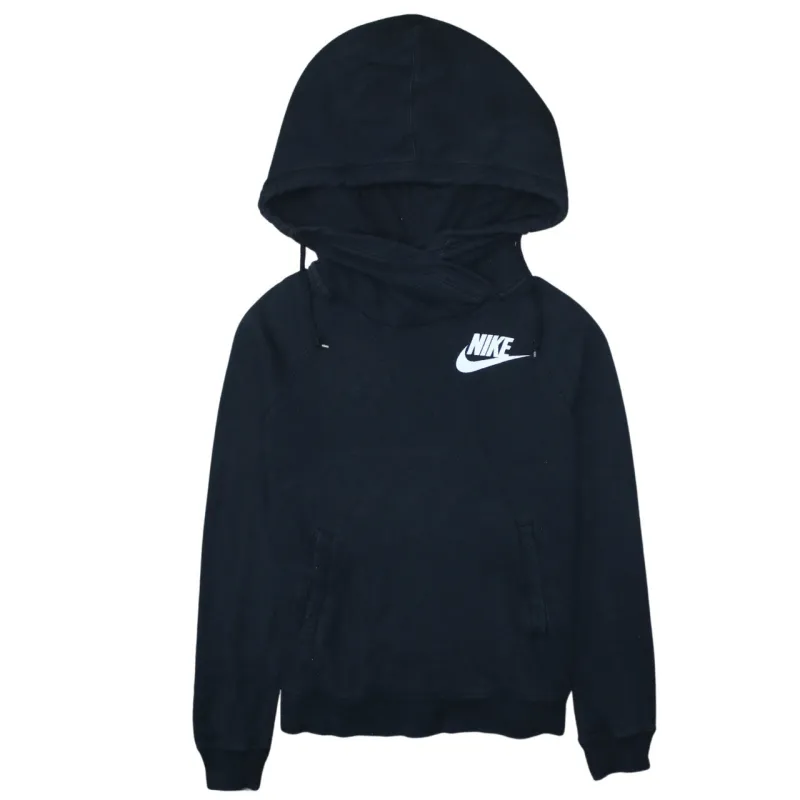 Nike Black Hoodie Women’s Medium Printed Swoosh Logo Front Pouch Pullover Sweatshirt sold by Vintage Club