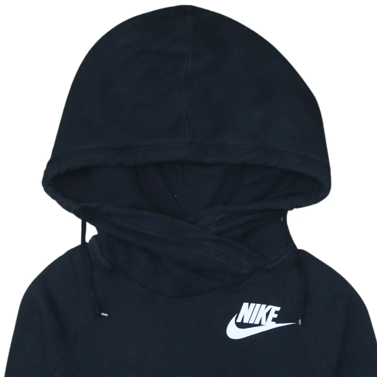 Nike Black Hoodie Women’s Medium Printed Swoosh Logo Front Pouch Pullover Sweatshirt sold by Vintage Club product image thumbnail 3