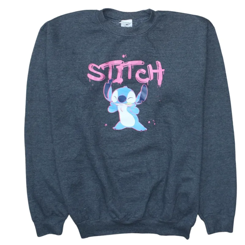 Disney Dark Grey Sweatshirt Women’s XLarge Printed Stitch Graphic Crewneck Pullover Top made by Disney