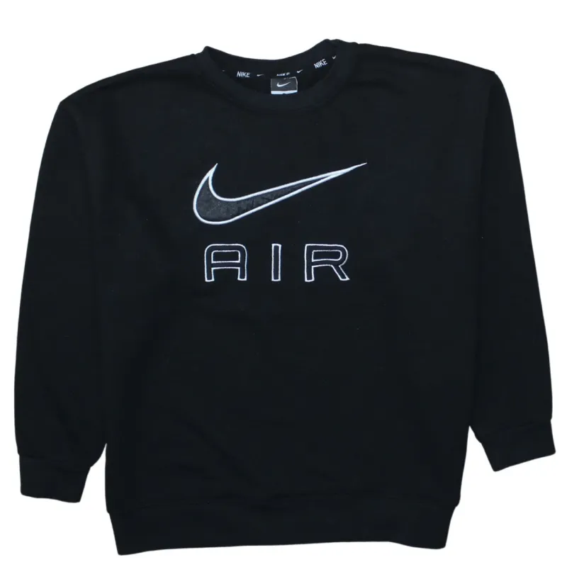 Nike Black Sweatshirt Men's Medium Embroidered Air Logo Crewneck Pullover Fleece Top made by Nike