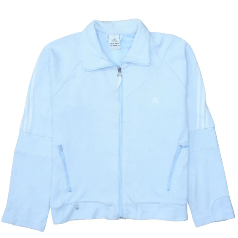 Adidas Light Blue Jacket Women’s Large Zip Pockets Three Stripes Embroidered Logo Track Top sold by Vintage Club