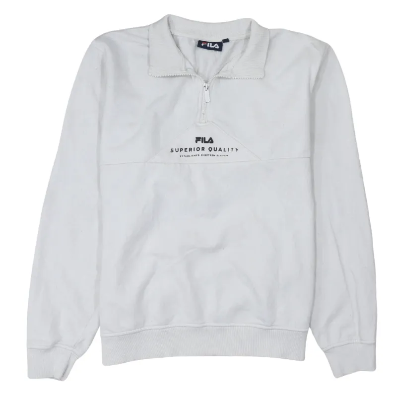 Fila White Quarter Zip Sweatshirt Men's Large Printed Logo Ribbed Cuffs Pullover Top sold by Vintage Club
