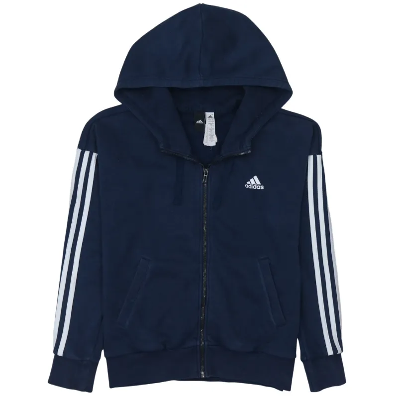 Adidas Navy Blue Hoodie Women’s Small Full Zip Three Stripe Sleeves Embroidered Logo Sweatshirt sold by Vintage Club