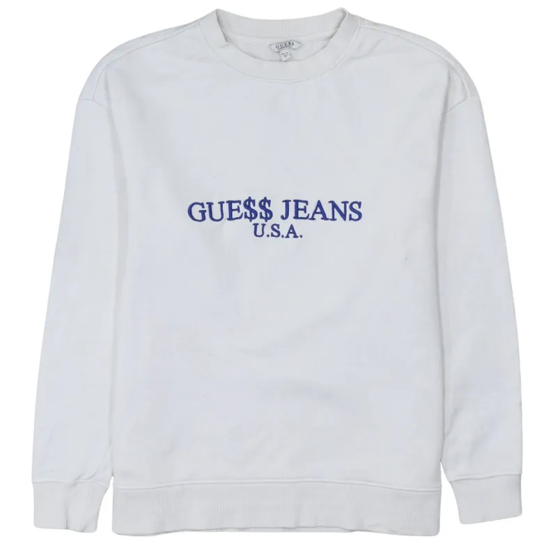 Guess White Sweatshirt Men's Small Embroidered Guess Jeans USA Logo Crewneck Pullover made by Guess