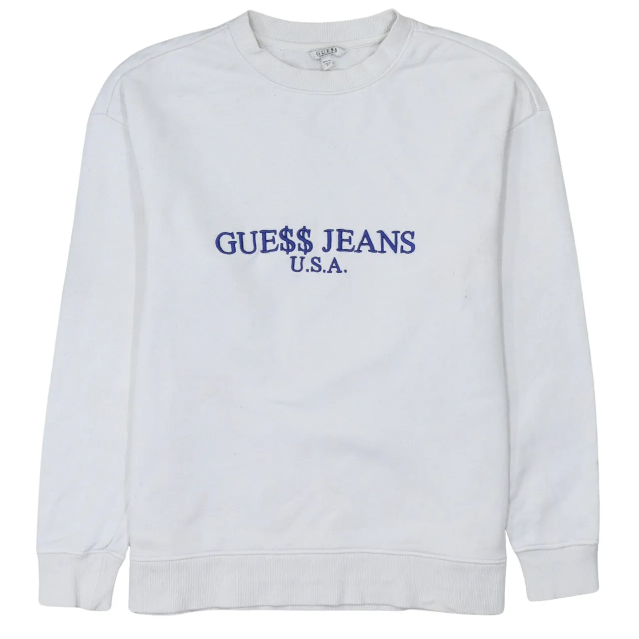 Guess White Sweatshirt Men's Small Embroidered Guess Jeans USA Logo Crewneck Pullover sold by Vintage Club