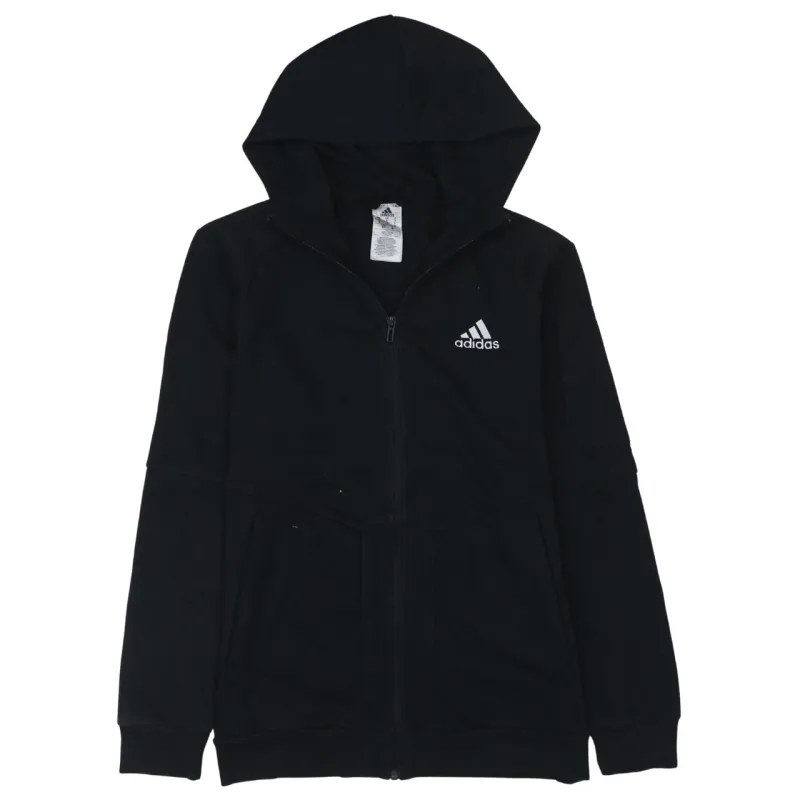 Adidas Black Full Zip Hoodie Women’s Small Embroidered Logo Fleece Lined Sweatshirt Jacket sold by Vintage Club