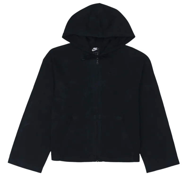 Nike Black Full Zip Hoodie Women’s Small Embroidered Swoosh Split Kangaroo Pockets Sweatshirt sold by Vintage Club