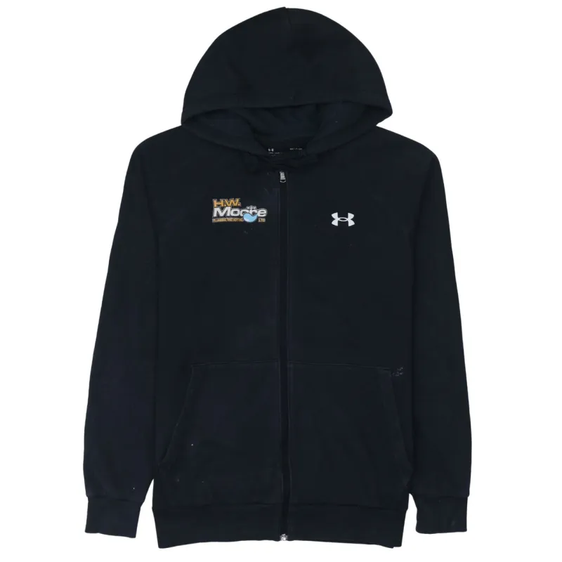 Under Armour Black Full Zip Hoodie Men's Small Printed Chest Logos Front Pockets Fleece Sweatshirt made by Under Armour