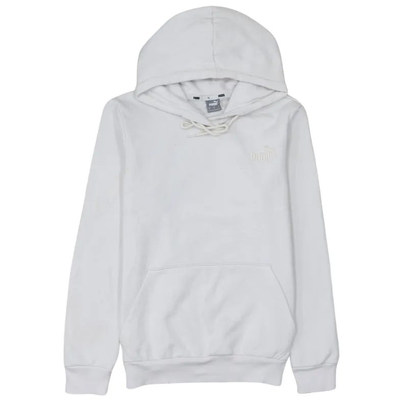 Puma White Hoodie Women’s Small Embroidered Chest Logo Drawstring Hood Front Pocket Sweatshirt made by Puma