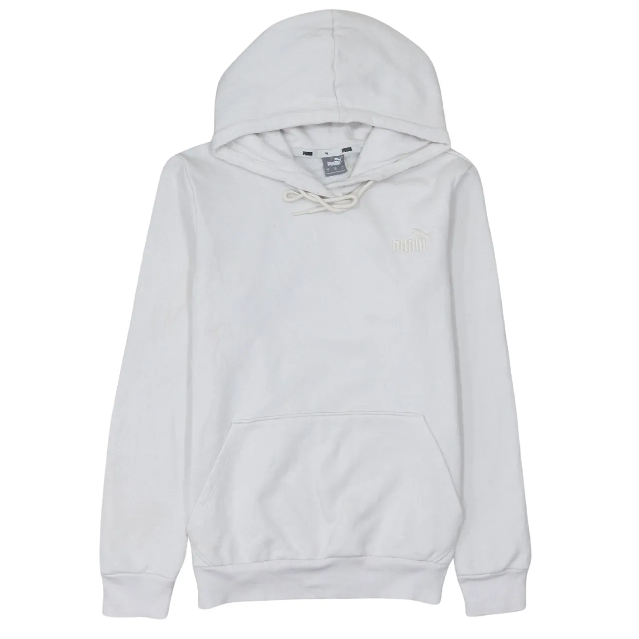 Puma White Hoodie Women’s Small Embroidered Chest Logo Drawstring Hood Front Pocket Sweatshirt sold by Vintage Club