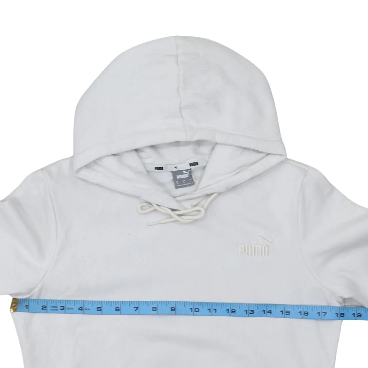 Puma White Hoodie Women’s Small Embroidered Chest Logo Drawstring Hood Front Pocket Sweatshirt sold by Vintage Club product image thumbnail 5