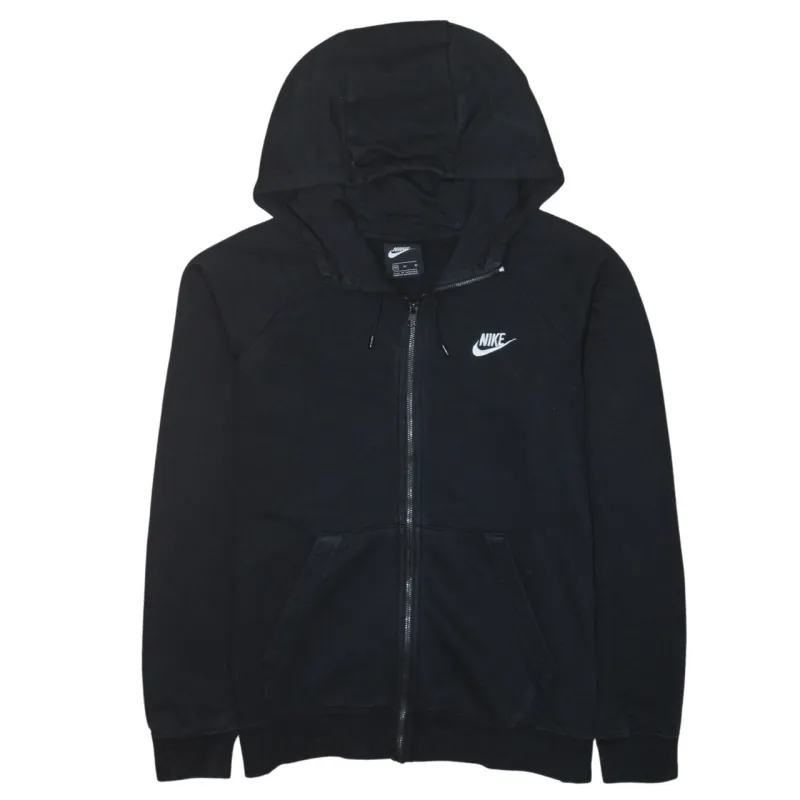 Nike Black Full Zip Hoodie Men's Medium Embroidered Swoosh Split Pocket Sweatshirt Top sold by Vintage Club