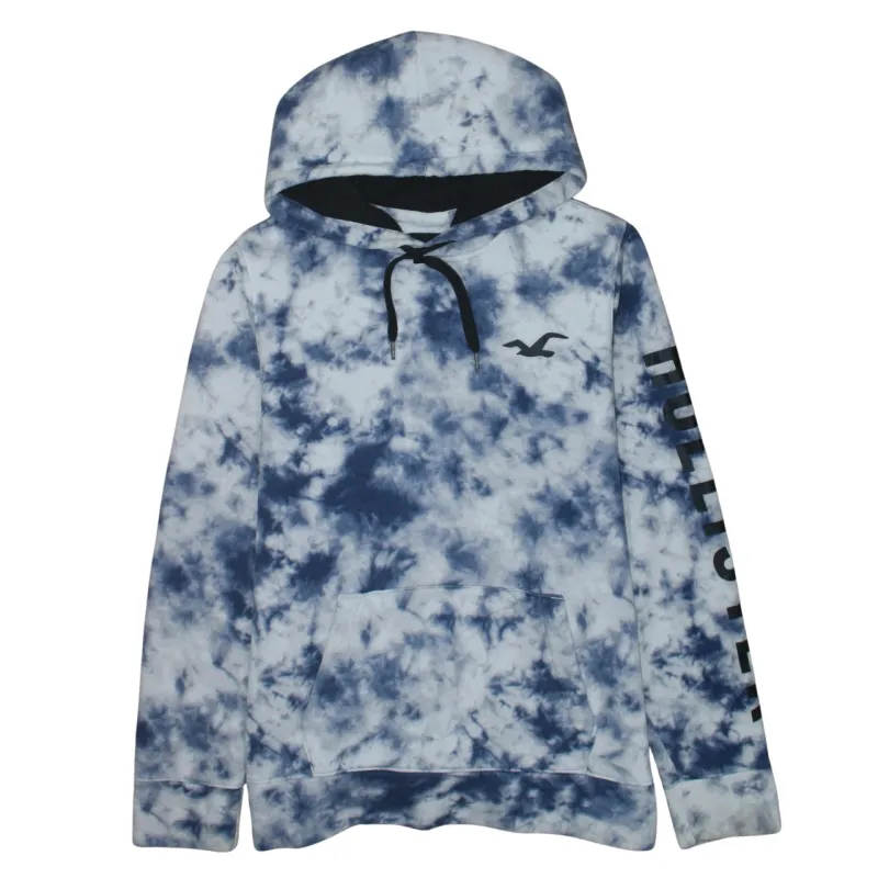 Hollister Blue Tie Dye Hoodie Women's XLarge Printed Logo Sleeve Front Pouch Pullover Sweatshirt sold by Vintage Club