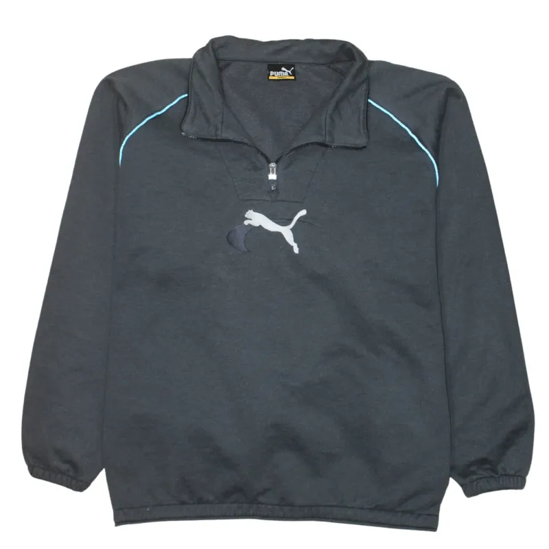 Puma Black Quarter Zip Sweatshirt Men's Large Embroidered Logo Contrast Piping Pullover Top sold by Vintage Club