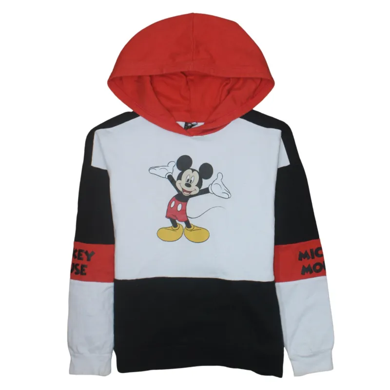 Disney Black Red Hoodie Men's Small Mickey Mouse Printed Graphic Colour Block Sweatshirt sold by Vintage Club