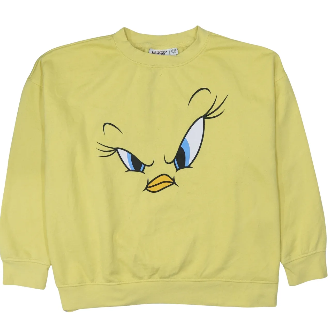 Looney Tunes Pastel Yellow Sweatshirt Women’s 2XL Tweety Printed Face Crewneck Pullover Top sold by Vintage Club
