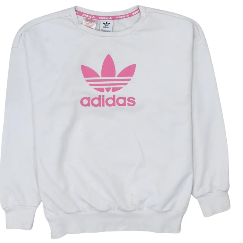 Adidas White Sweatshirt Men's Small Pink Trefoil Printed Logo Crewneck Pullover Top made by Adidas