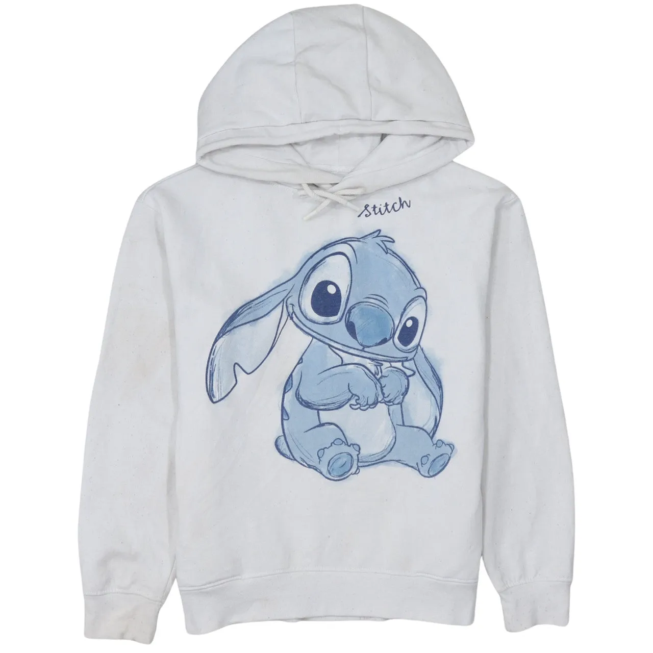 Disney White Hoodie Women’s XSmall Printed Stitch Graphic Primark Cares Pullover Sweatshirt sold by Vintage Club
