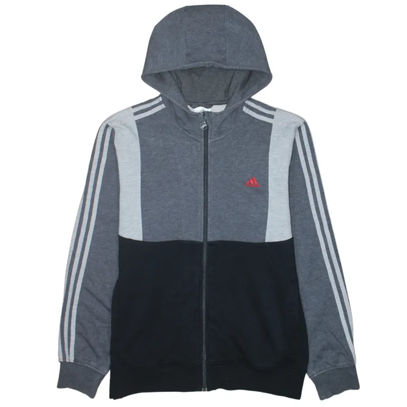 Adidas Grey Black Full Zip Hoodie Women’s Large Three Stripe Sleeves Embroidered Logo Sweatshirt sold by Vintage Club