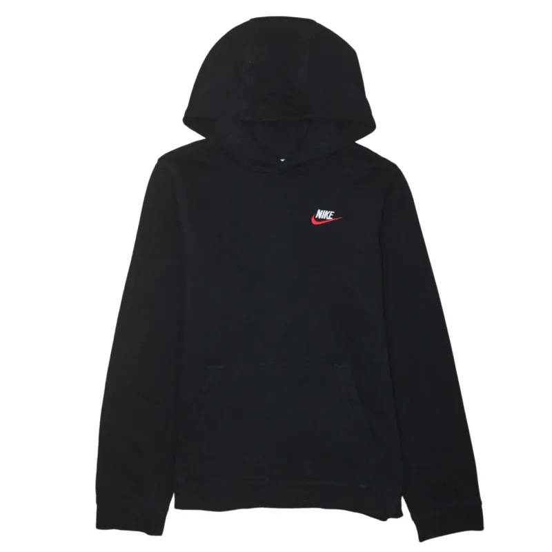 Nike Black Hoodie Women’s XLarge Embroidered Mini Swoosh Logo Front Pouch Pullover Sweatshirt sold by Vintage Club