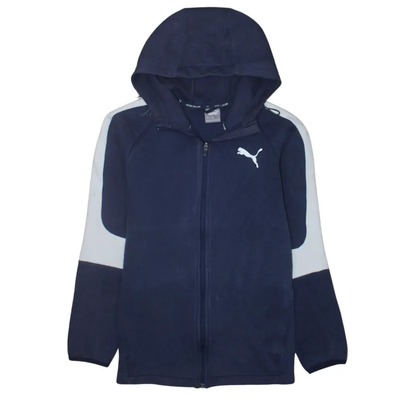 Puma Navy Blue Zip Hoodie Women’s Large White Logo Colour Block Sleeves Sweatshirt sold by Vintage Club