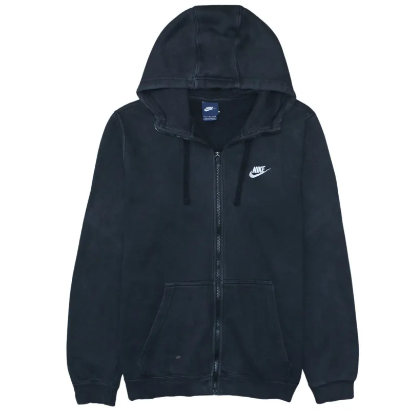 Nike Black Full Zip Hoodie Women’s Large Embroidered Swoosh Split Pocket Fleece Sweatshirt sold by Vintage Club