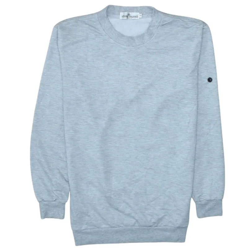 Stone Island Light Grey Sweatshirt Men’s Small Crewneck Ribbed Cuffs Minimal Logo Pullover Jumper sold by Vintage Club