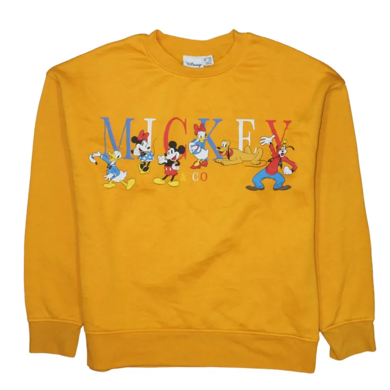 Disney Mustard Yellow Sweatshirt Women’s Small Printed Mickey Co Characters Pullover Jumper sold by Vintage Club
