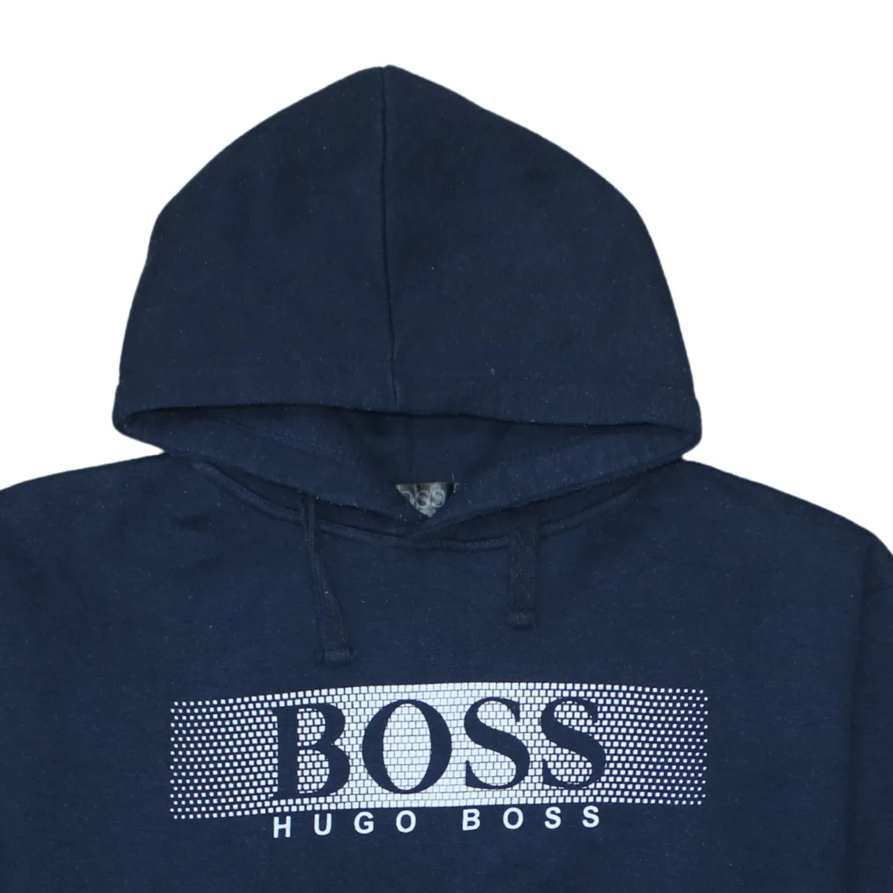 Hugo Boss Navy Blue Hoodie Women's XLarge Printed Chest Logo Drawstring Pullover Sweatshirt sold by Vintage Club product image thumbnail 3