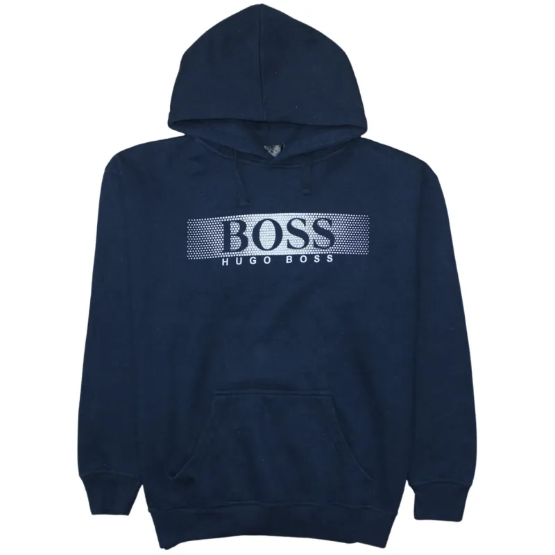 Hugo Boss Navy Blue Hoodie Women's XLarge Printed Chest Logo Drawstring Pullover Sweatshirt sold by Vintage Club
