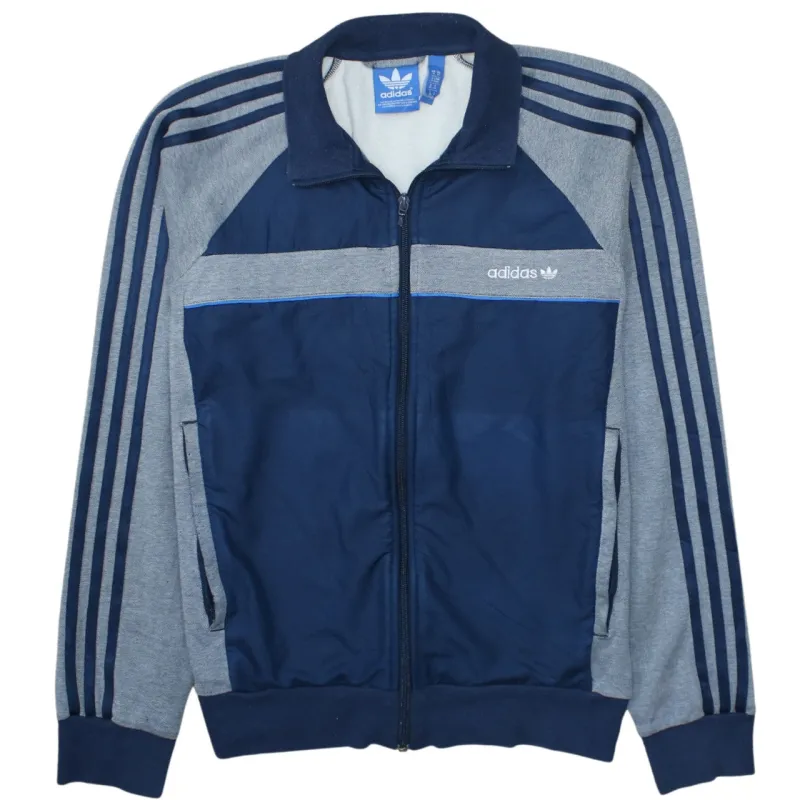 Adidas Navy Grey Jacket Men's Medium Three Stripe Full Zip Embroidered Logo Track Top sold by Vintage Club